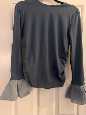 Ruffle-Cuff Long Sleeve Top in Slate Blue